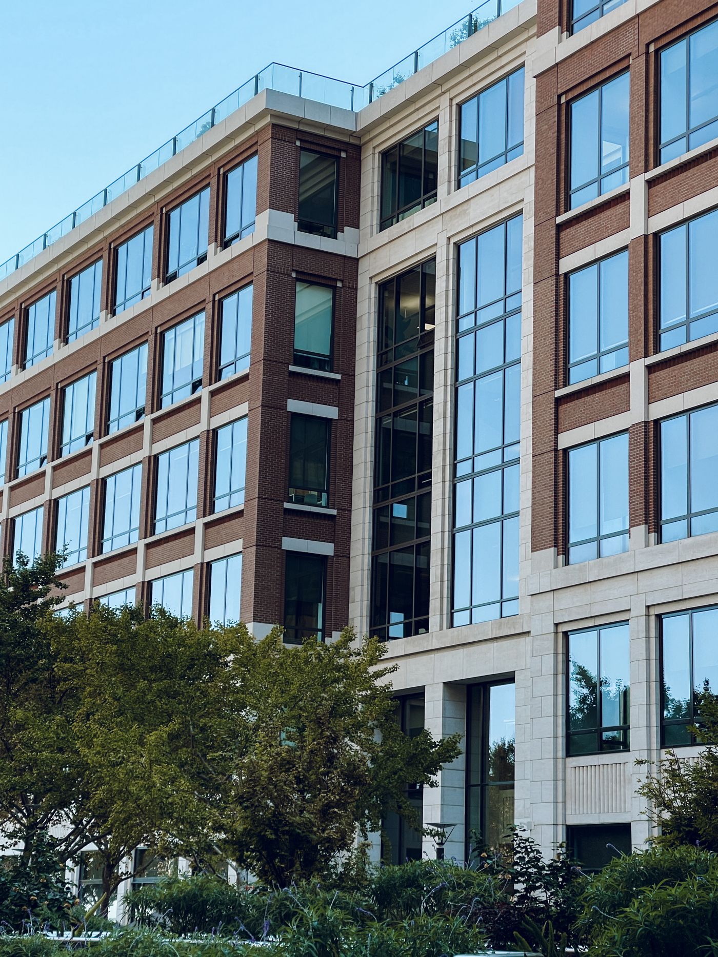 Contemporary office development with landscaped surroundings