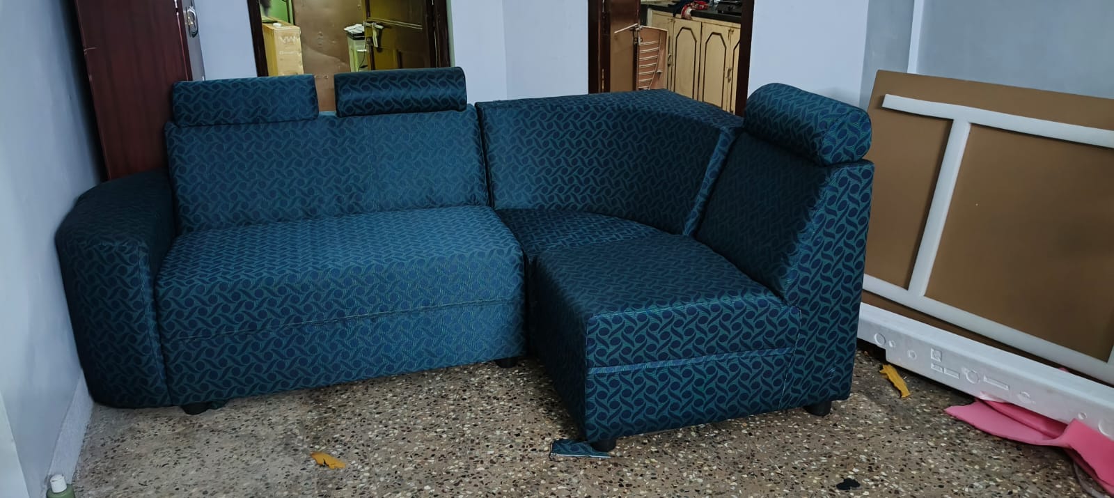 Compact blue sectional sofa