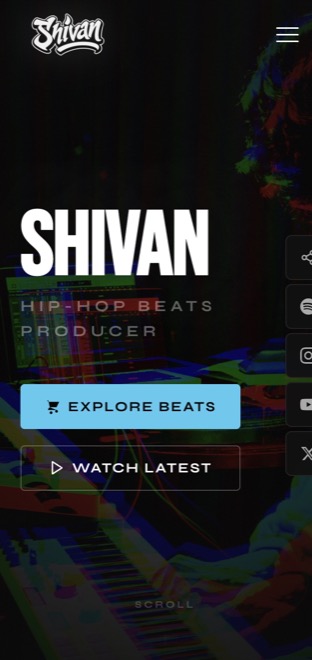 Shivan music producer demo on a mobile screen with the beats store CTA