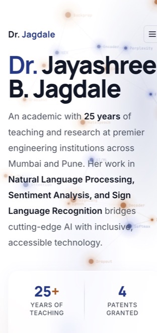 Dr. Jayashree Jagdale academic portfolio demo on a mobile screen